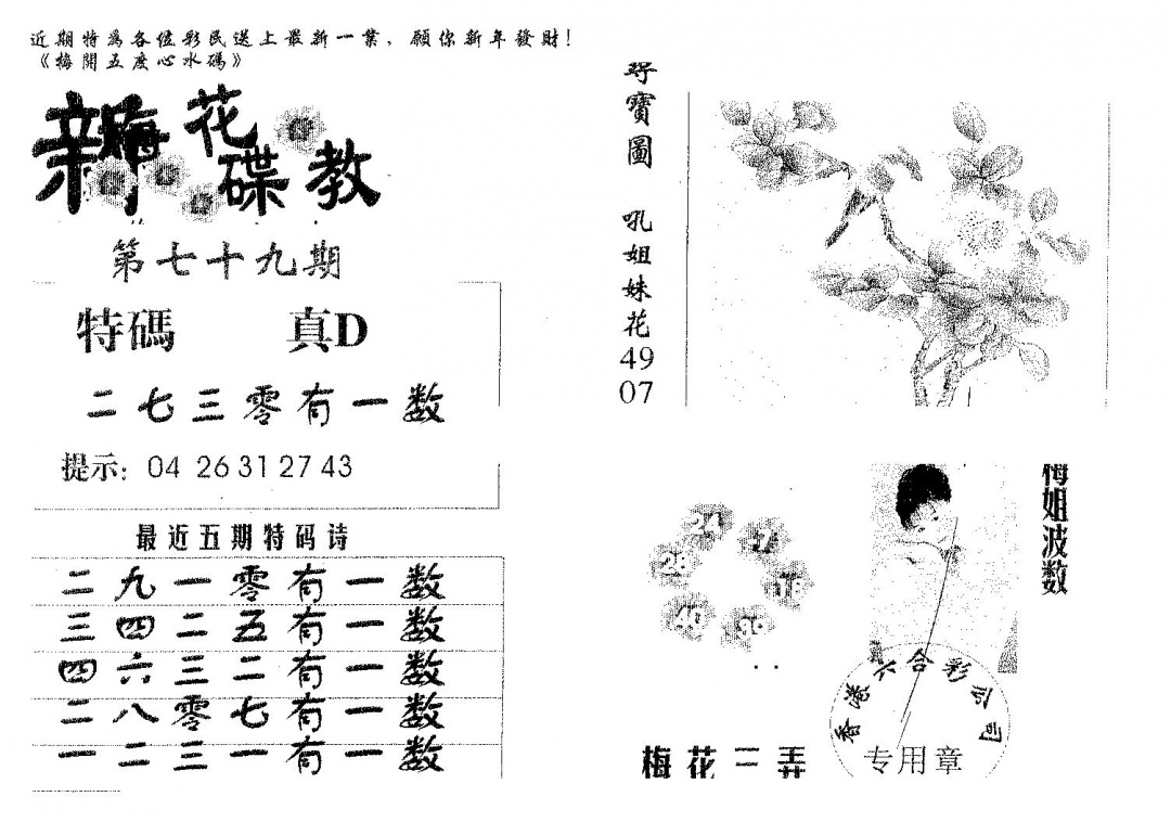 六合彩079期新花碟教(黑白)