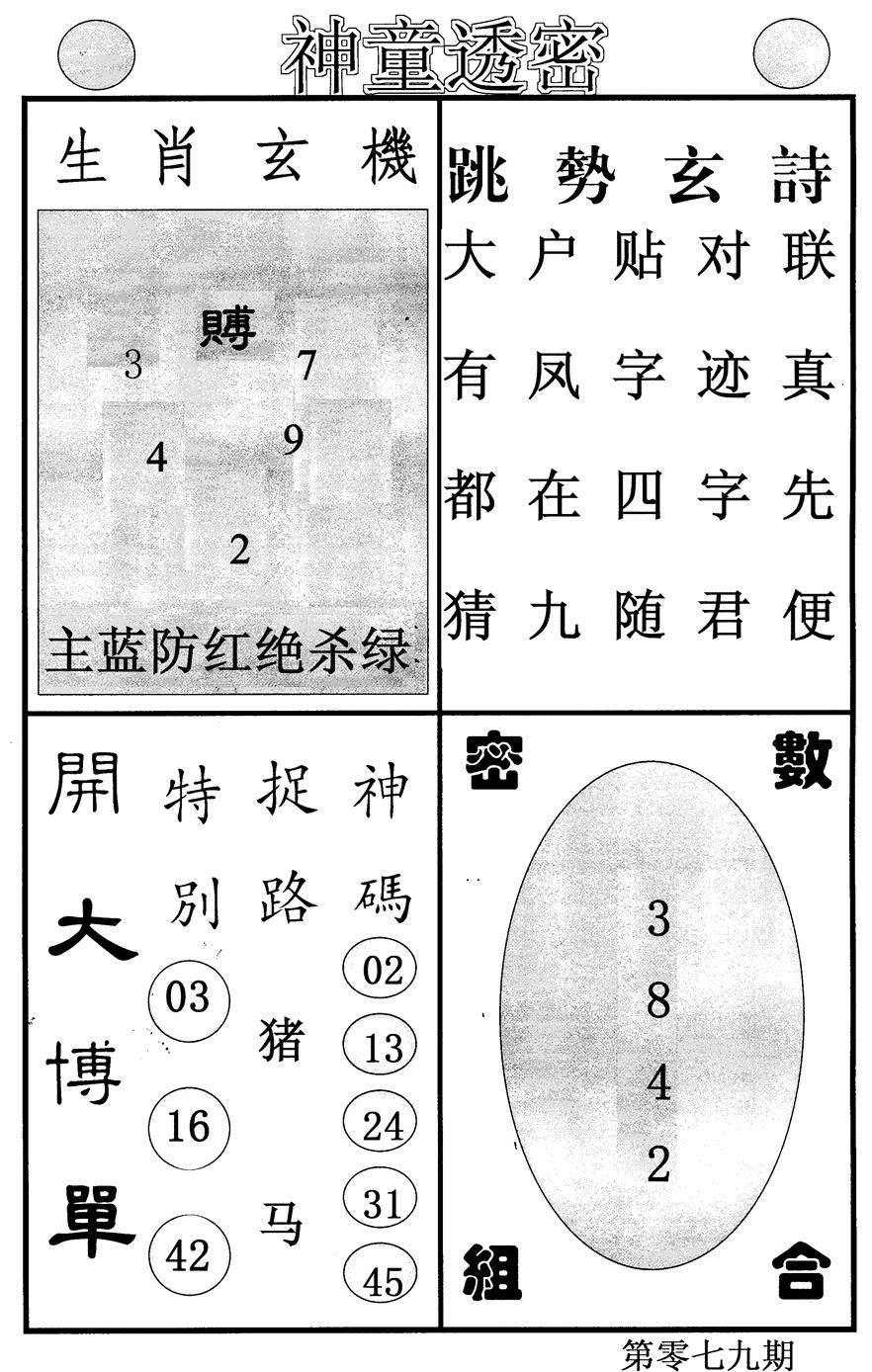 六合彩079期神童透密(黑白)