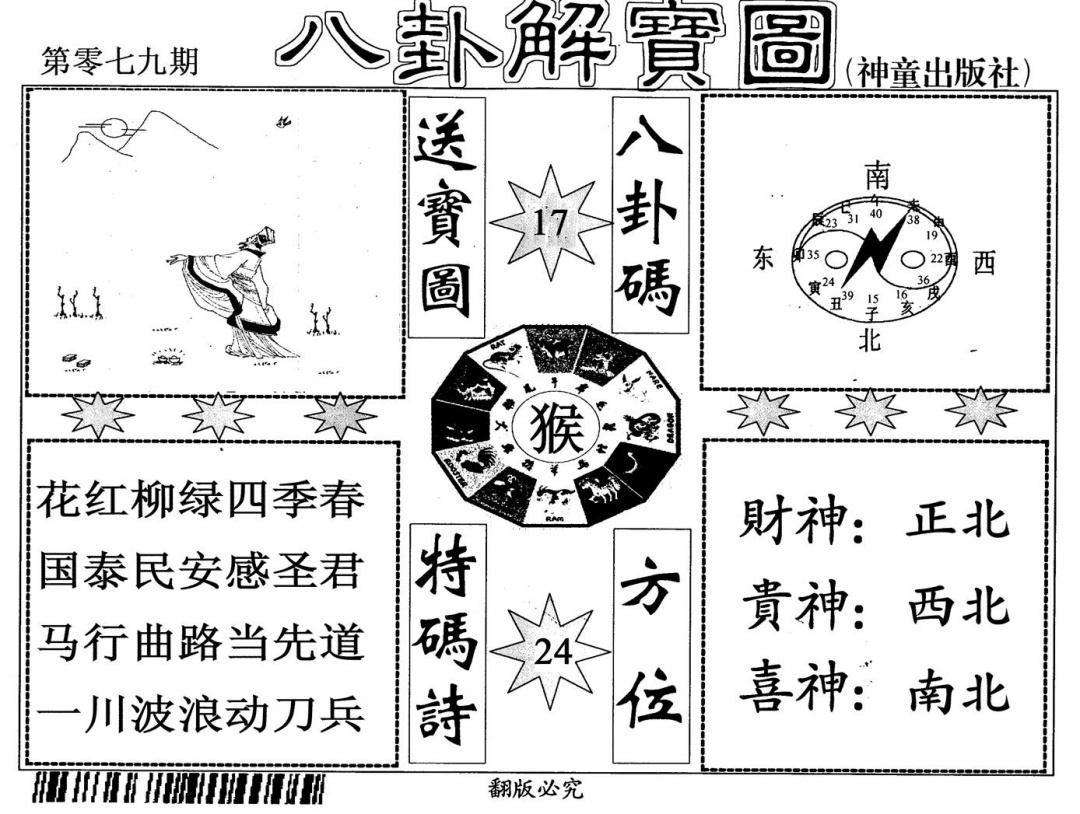 六合彩079期八卦解宝图(黑白)
