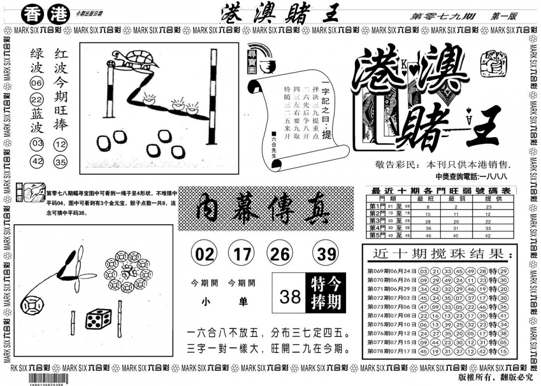 六合彩079期另版港澳赌王A(黑白)