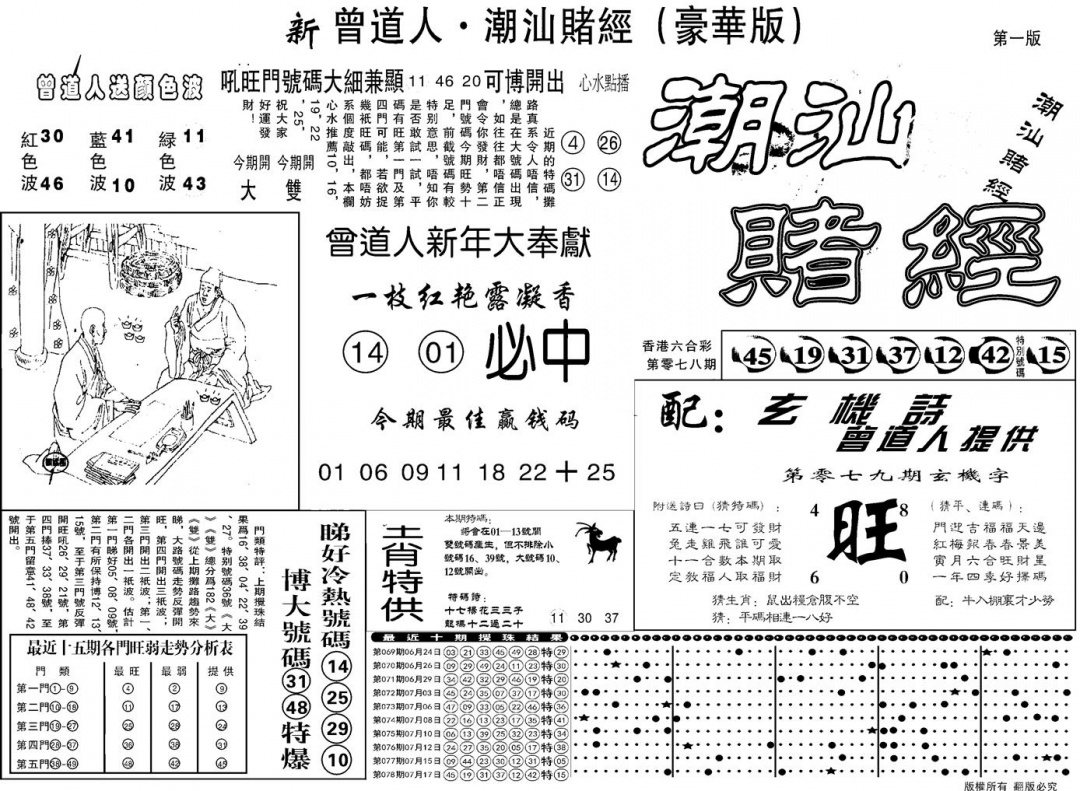 六合彩079期另潮汕赌经濠华版A(黑白)