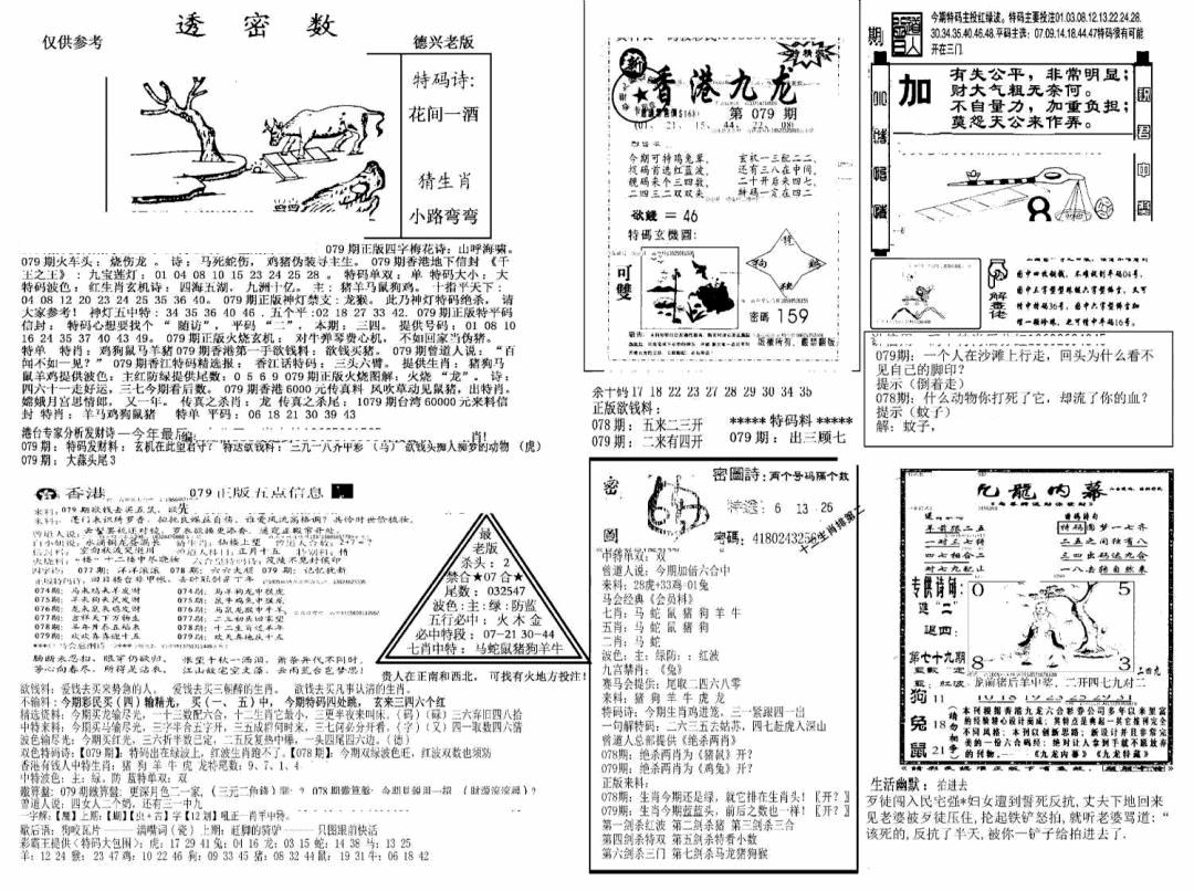 六合彩079期另新透密数A(新)(黑白)