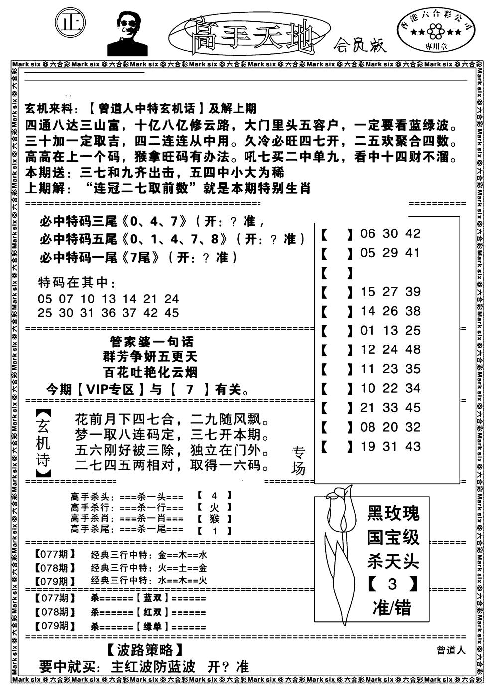 六合彩079期高手天地(黑白)