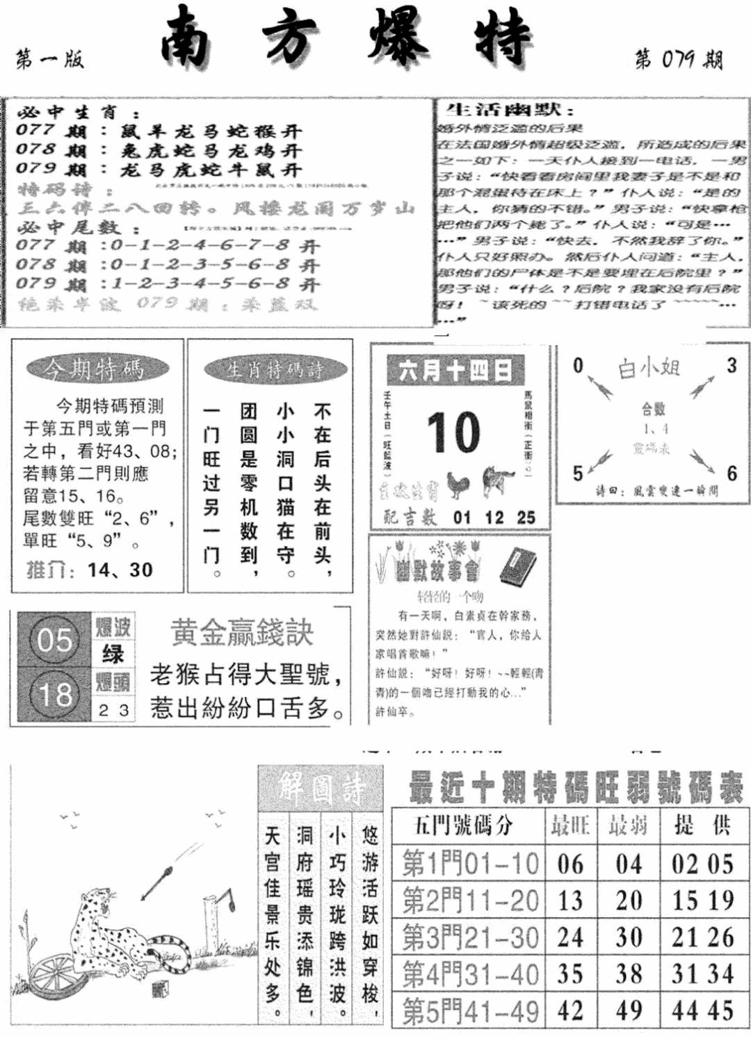 六合彩079期南方爆特A(新图)(黑白)