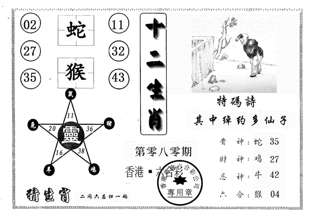 六合彩080期十二生肖(黑白)
