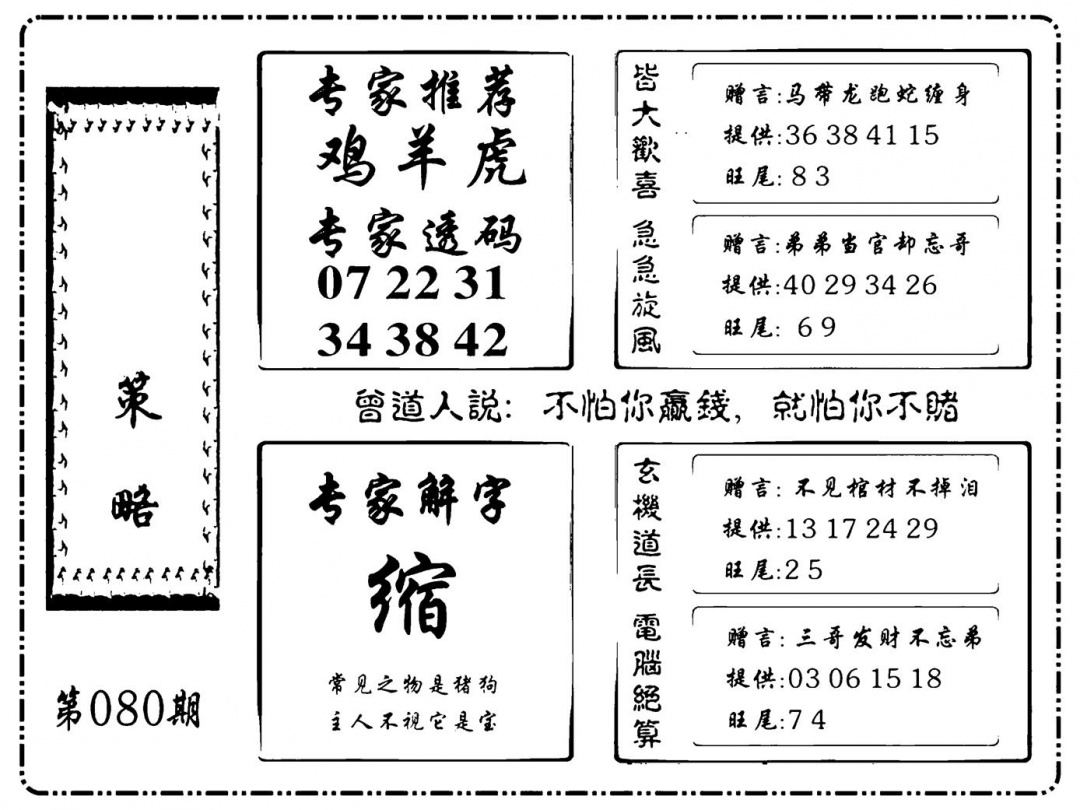 六合彩080期诸葛策略(新图)(黑白)