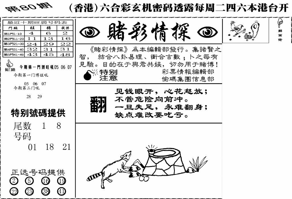 六合彩080期老版赌彩情探(黑白)