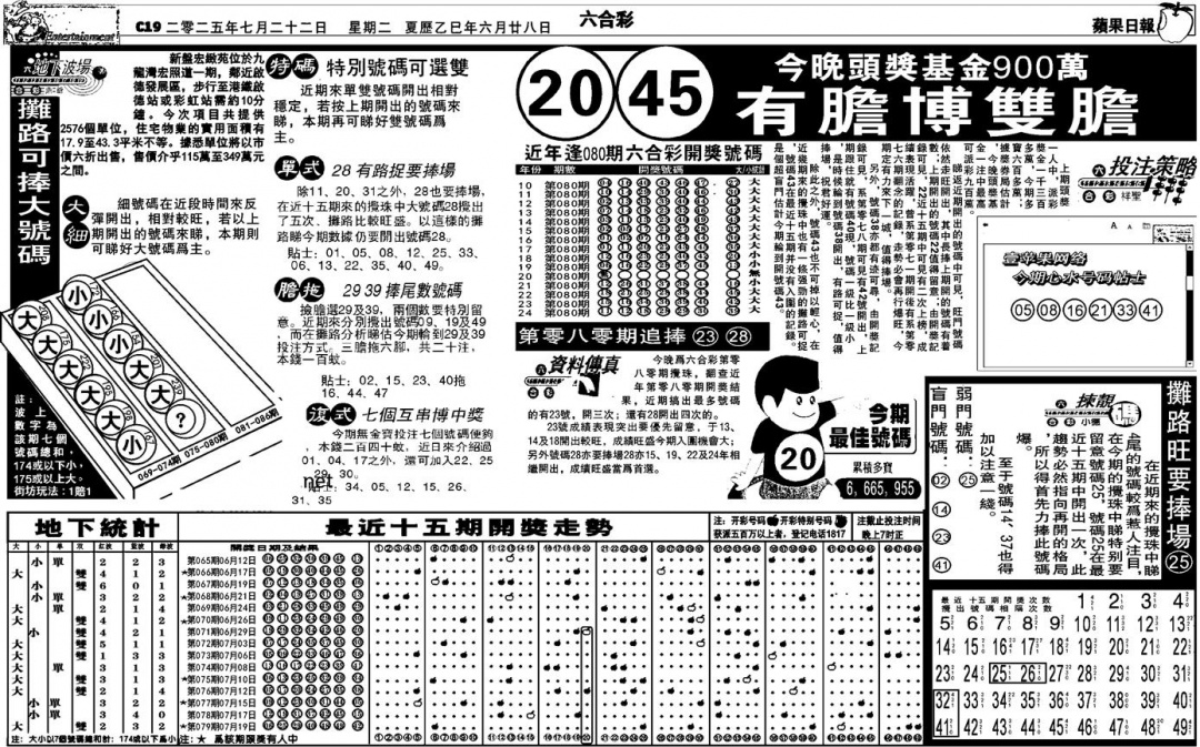 六合彩080期私作苹果报B(自决)(黑白)