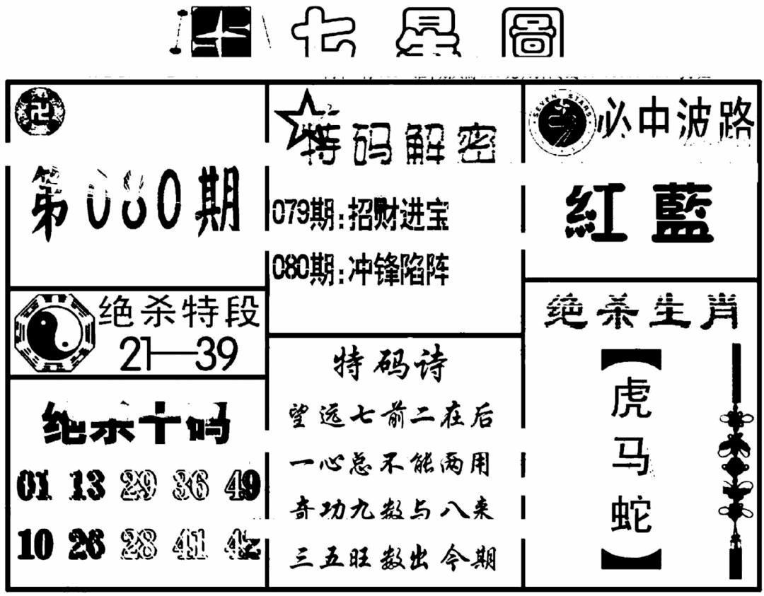 六合彩080期七星图(黑白)