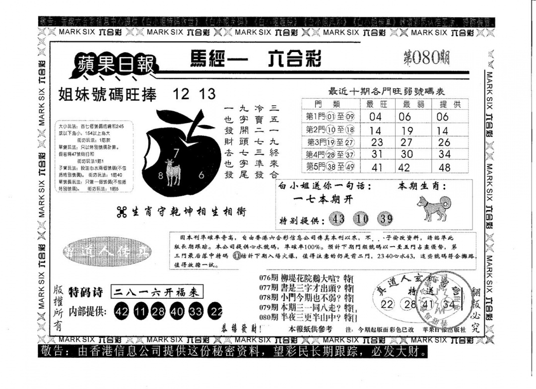 六合彩080期苹果日报A(黑白)