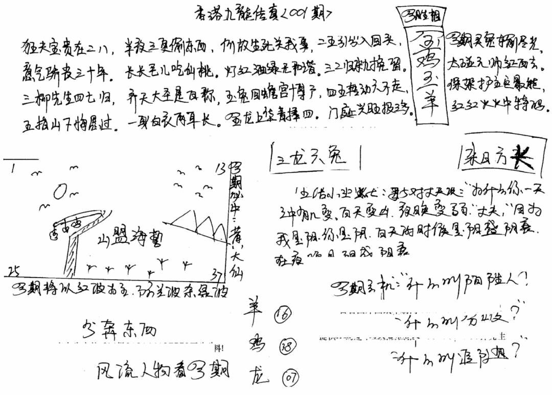 六合彩080期手写九龙内幕B(黑白)