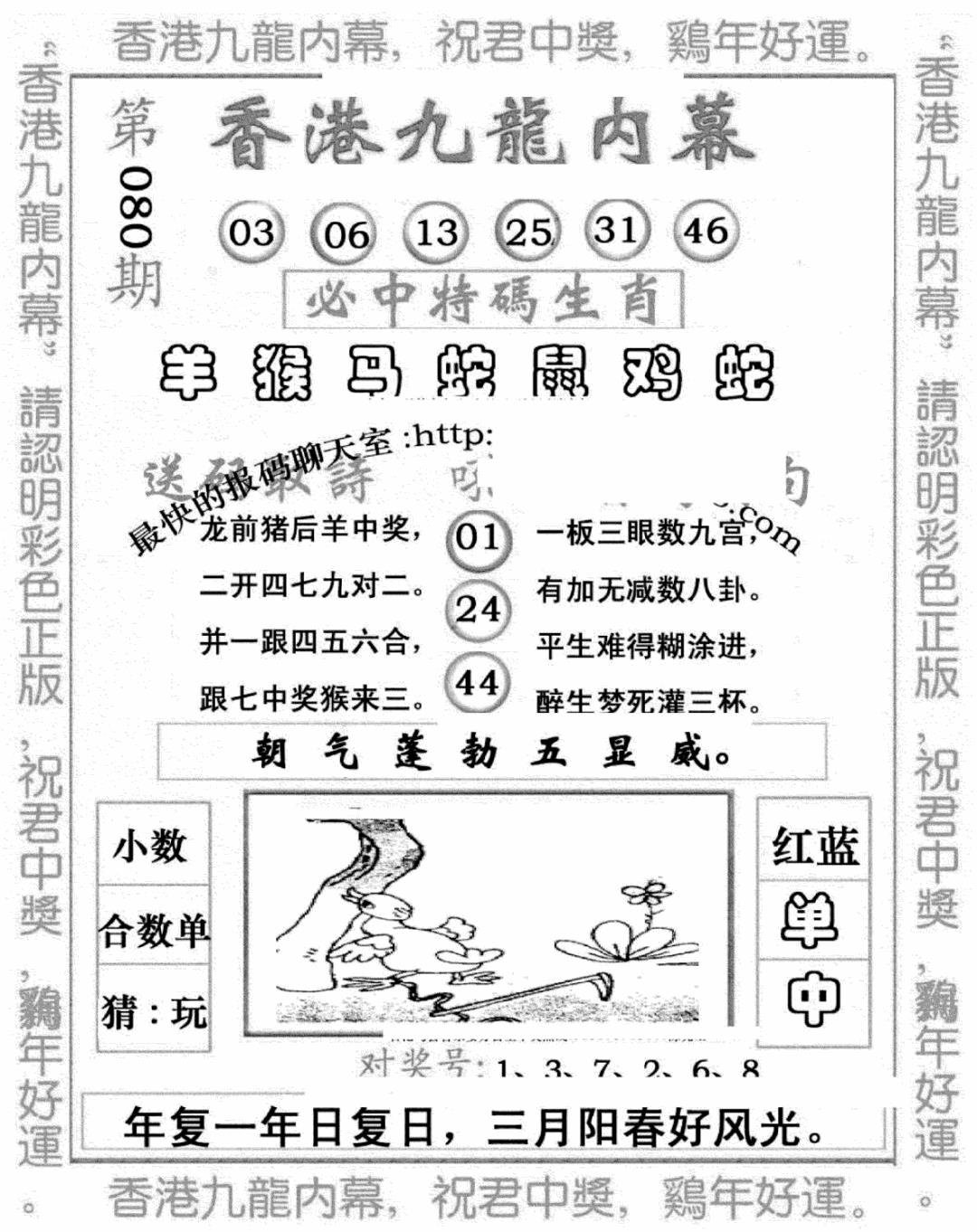 六合彩080期九龙内幕七肖图(新图)(黑白)