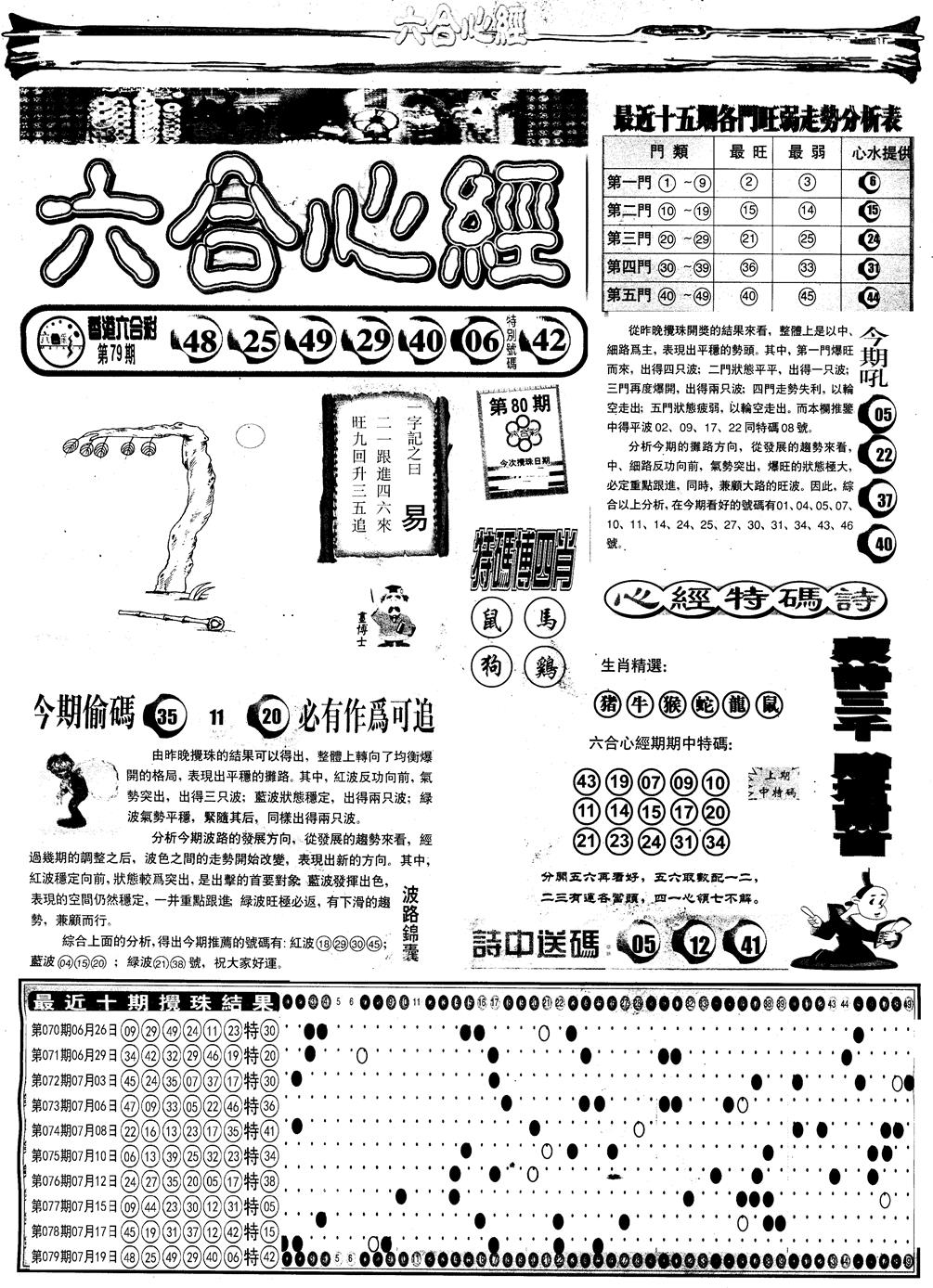 六合彩080期另版六合心经A(黑白)