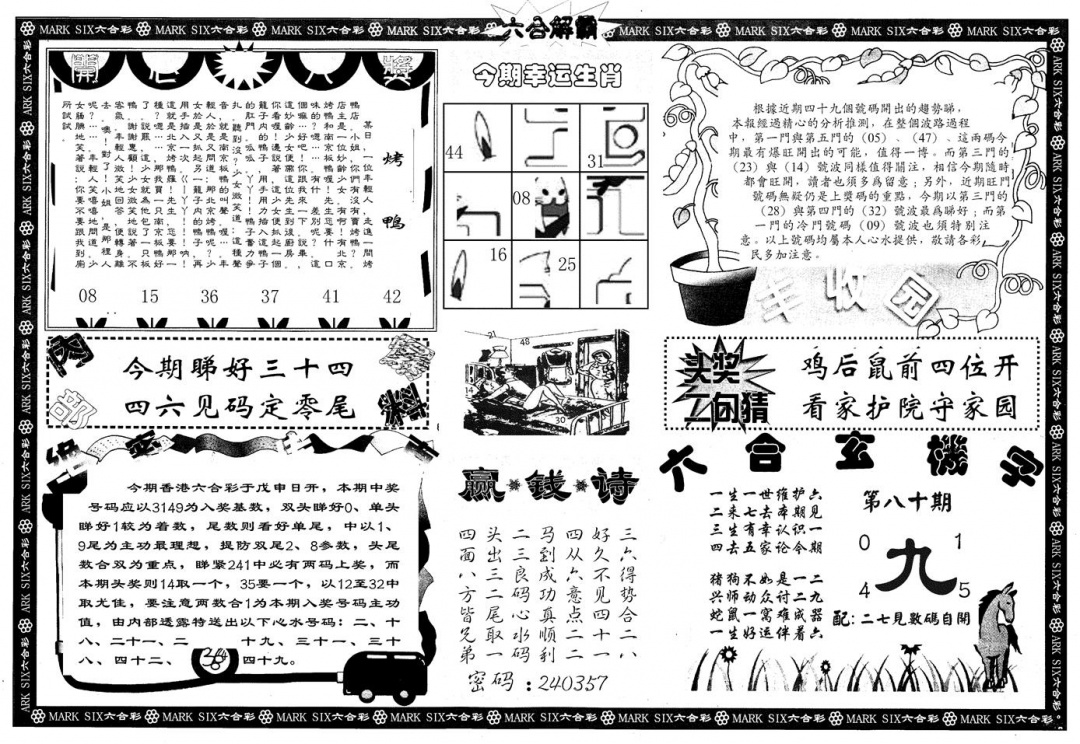 六合彩080期另版六合解霸B(黑白)