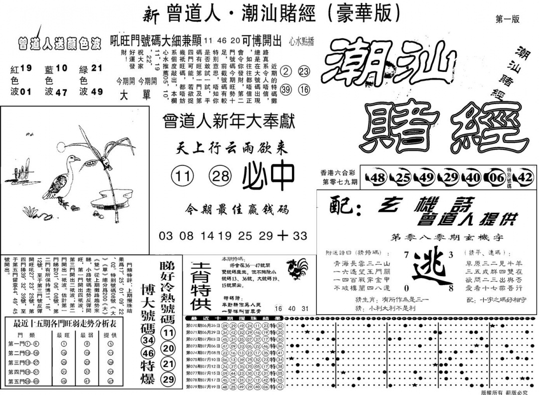 六合彩080期另潮汕赌经濠华版A(黑白)