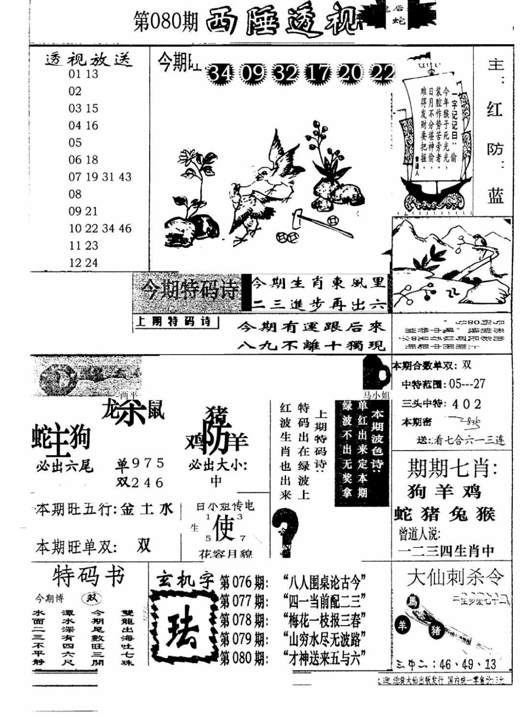 六合彩080期广东西陲透视(新报)(黑白)