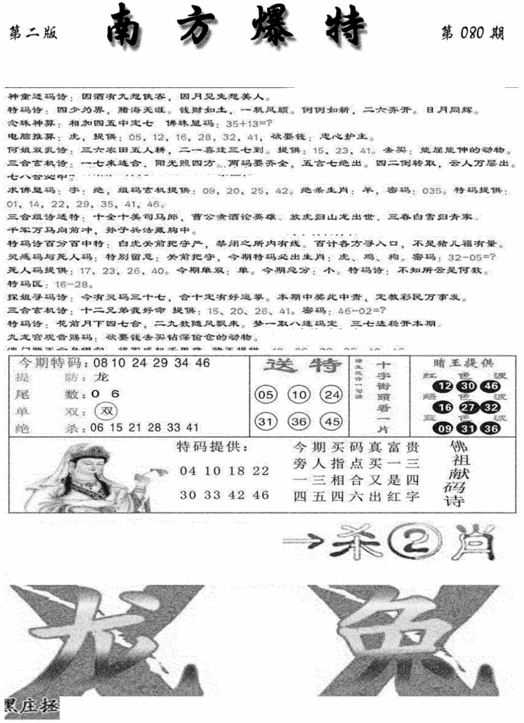 六合彩080期南方爆特B(新图)(黑白)