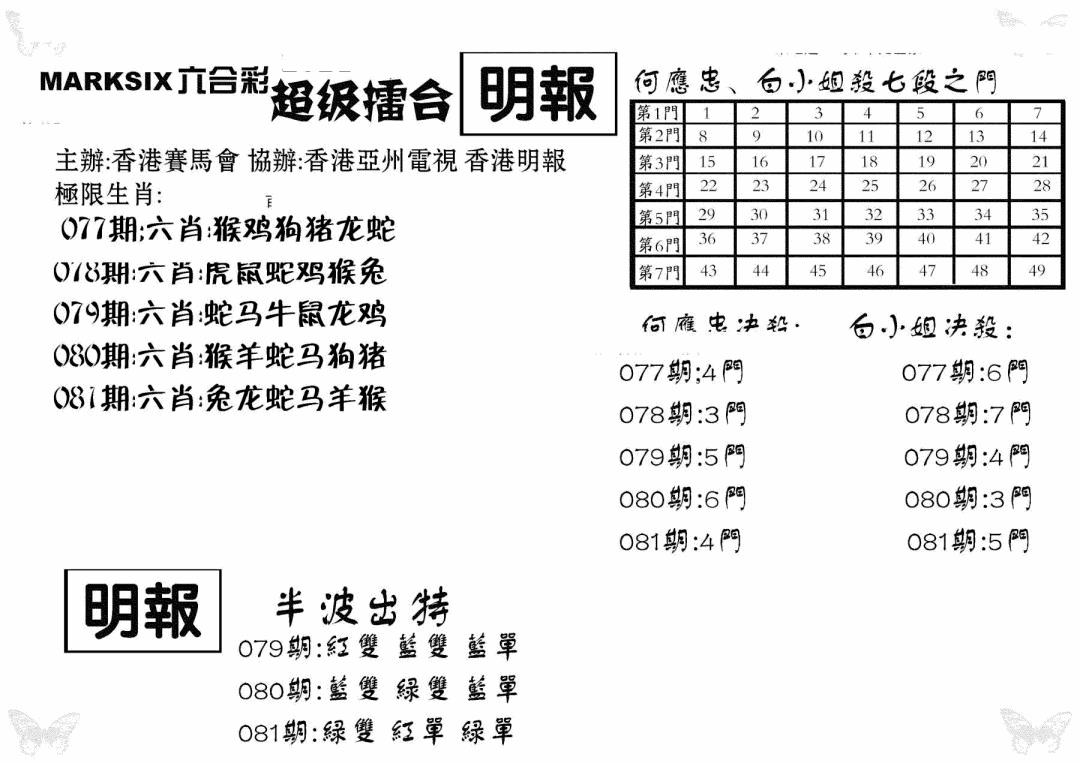 六合彩081期超级擂台(黑白)