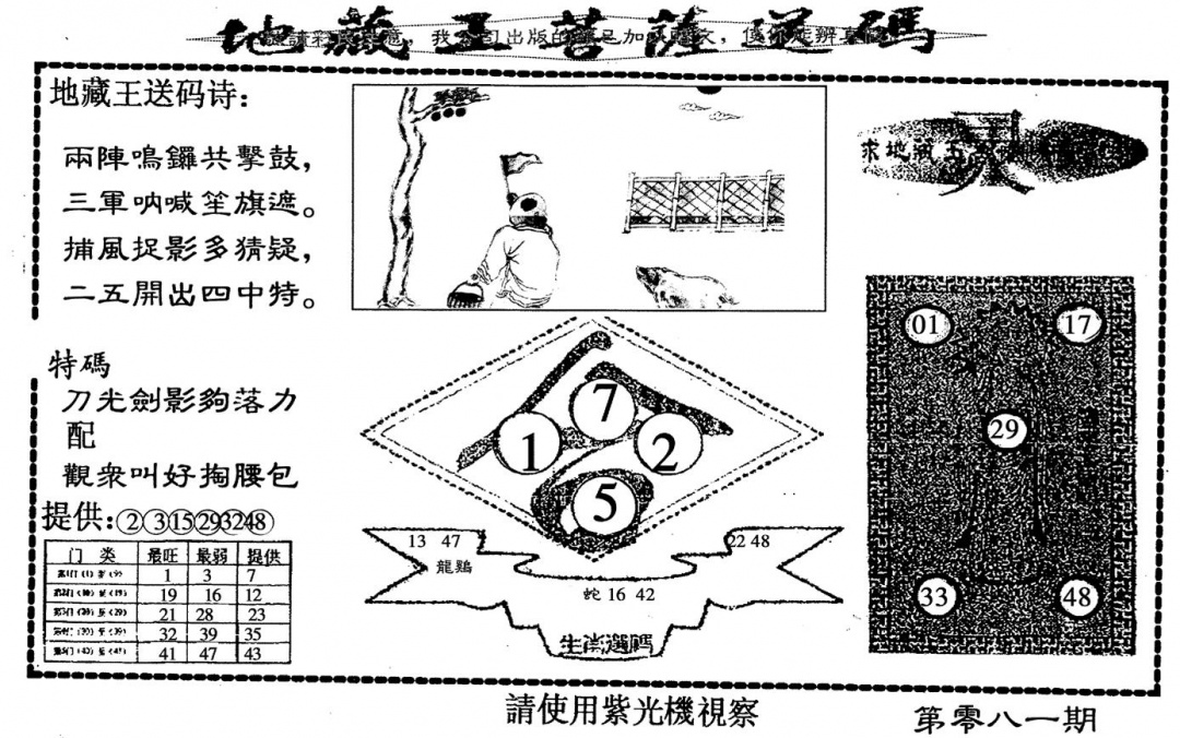 六合彩081期老版地藏王(黑白)