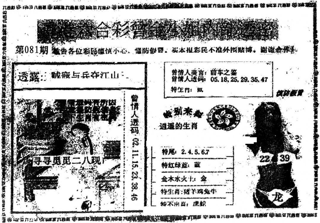 六合彩081期曾金小姐A(黑白)