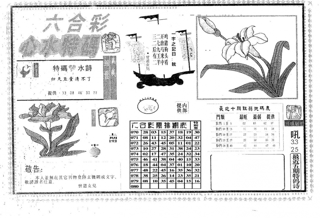 六合彩081期心水特码(黑白)