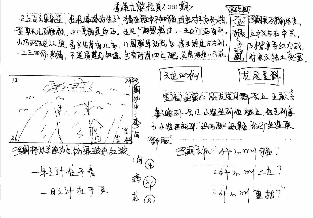 六合彩081期手写九龙内幕B(黑白)