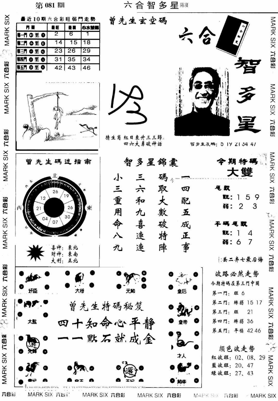 六合彩081期另六合智多星(早图)(黑白)