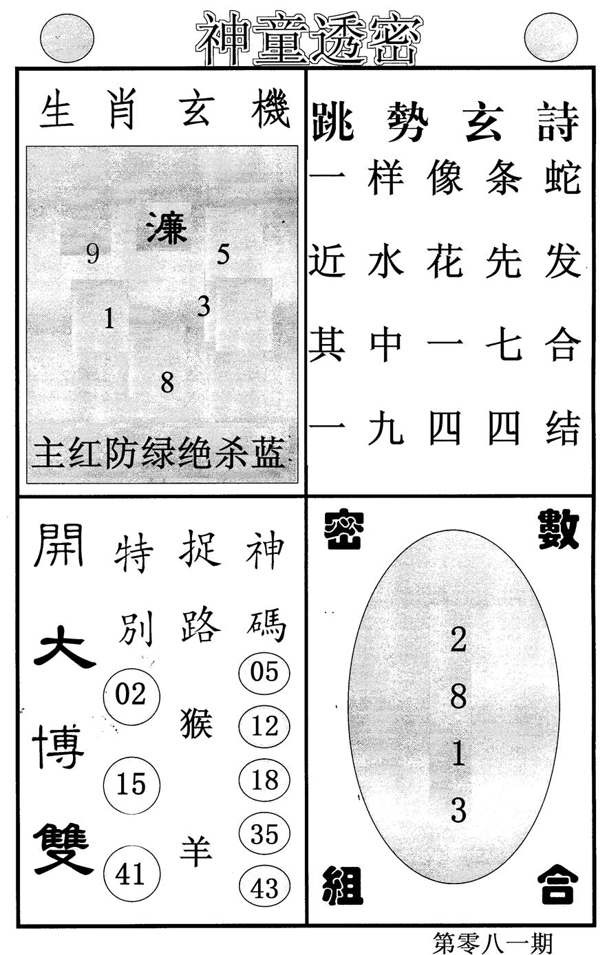 六合彩081期神童透密(黑白)