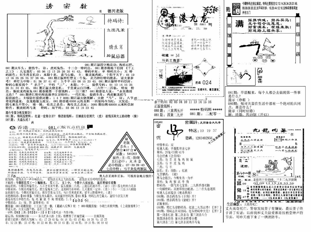 六合彩081期另新透密数A(新)(黑白)