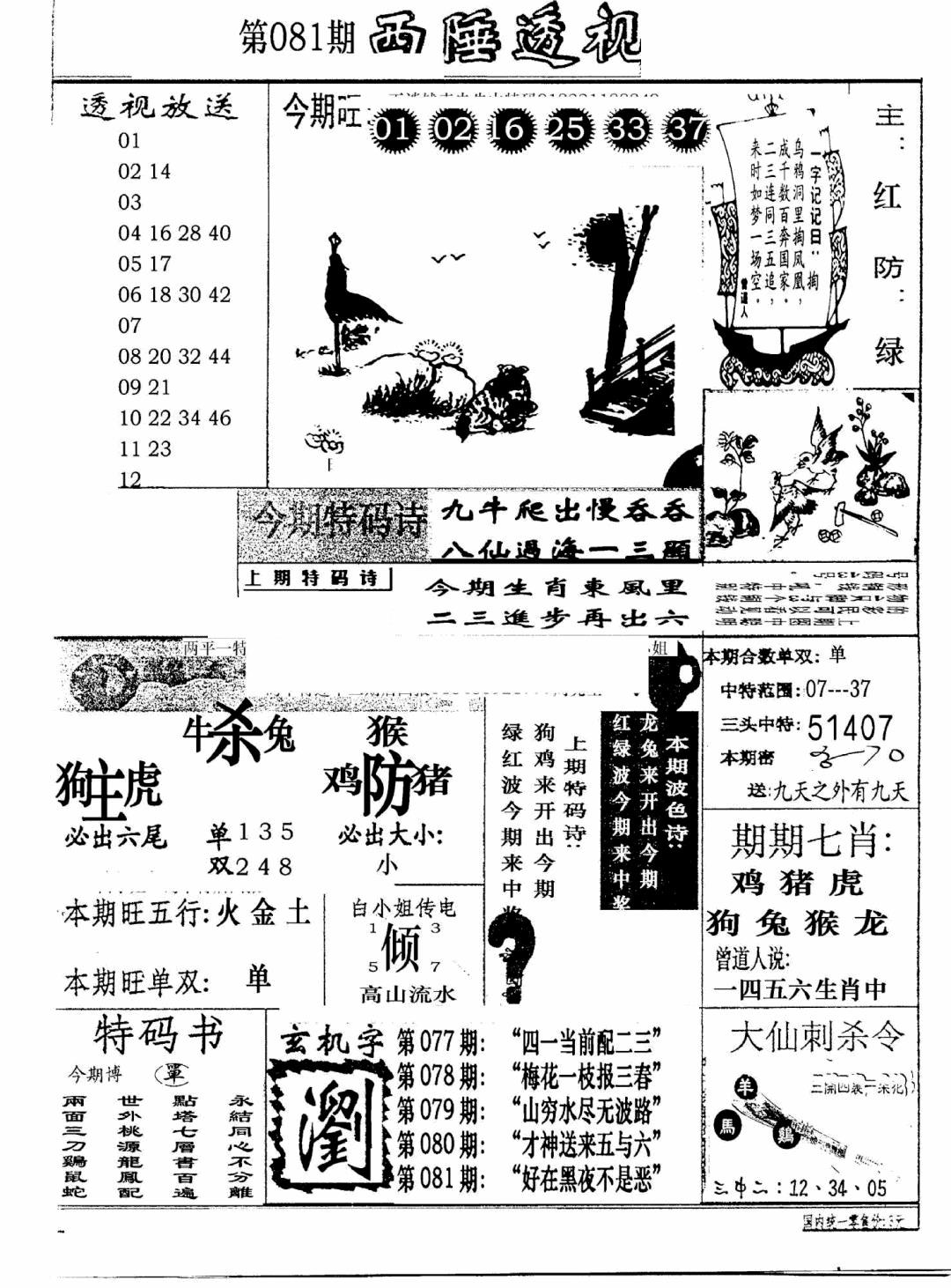 六合彩081期广东西陲透视(新报)(黑白)