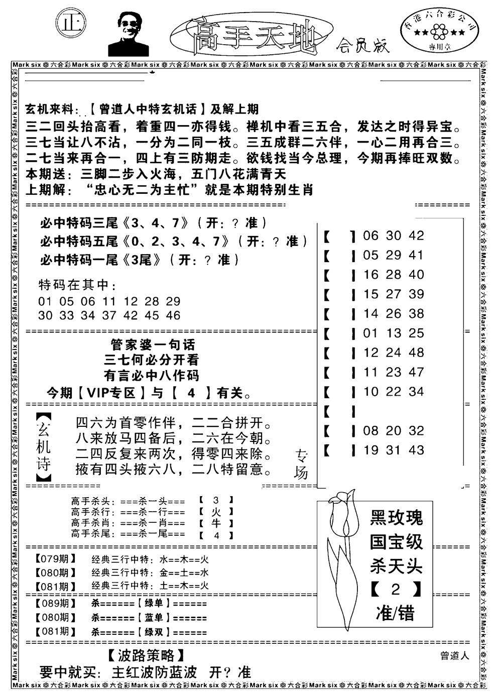 六合彩081期高手天地(黑白)