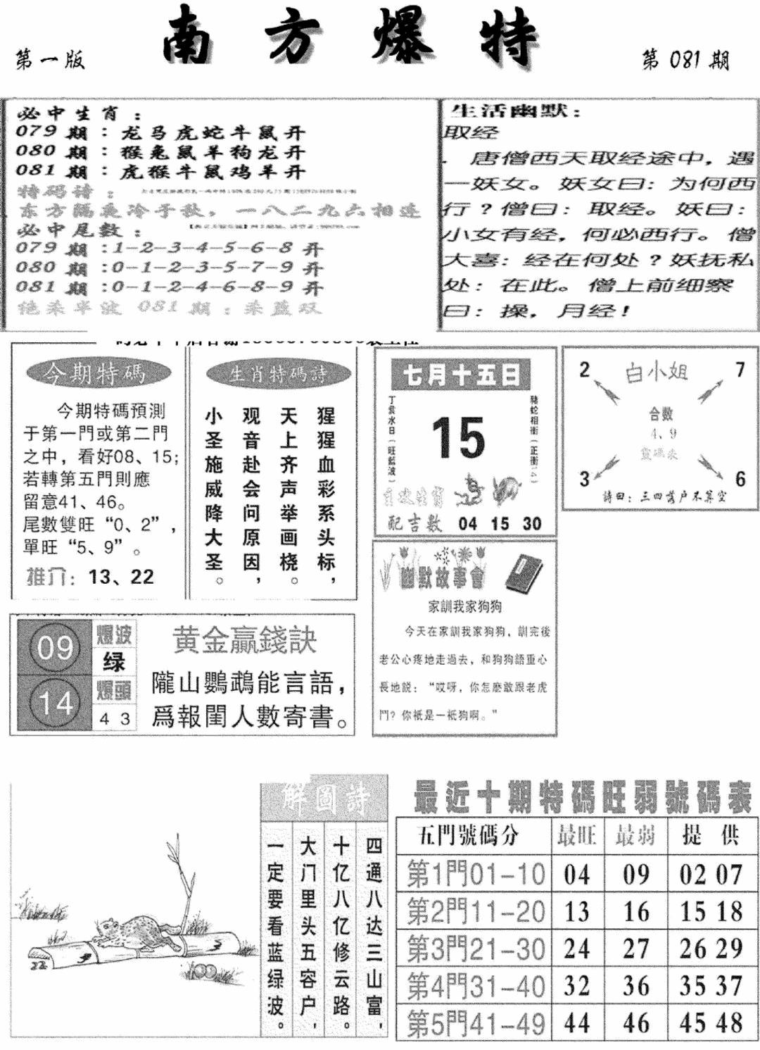 六合彩081期南方爆特A(新图)(黑白)
