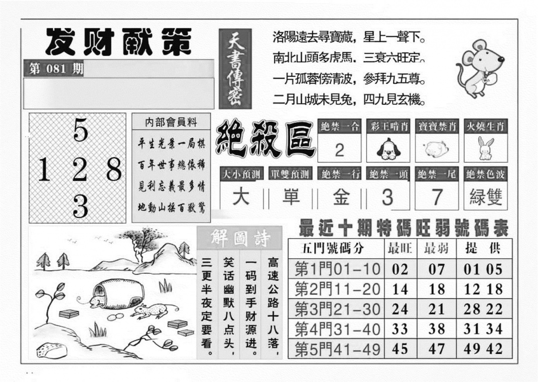 六合彩081期发财献策(特准)(黑白)