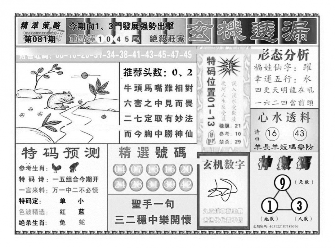 六合彩081期玄机透漏（新图）(黑白)