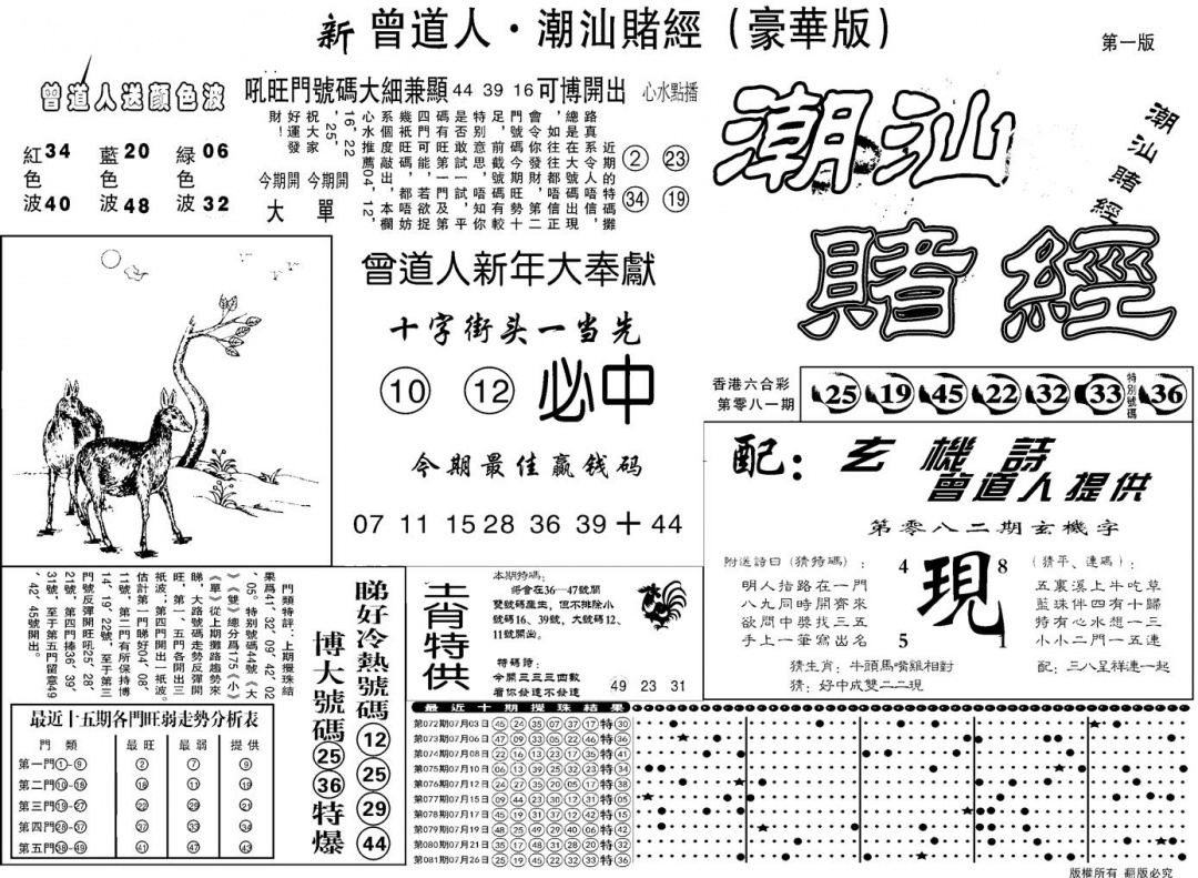 六合彩082期另潮汕赌经濠华版A(黑白)