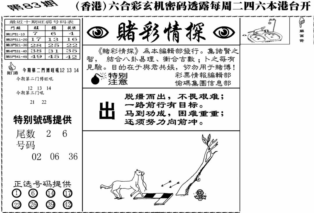 六合彩083期老版赌彩情探(黑白)