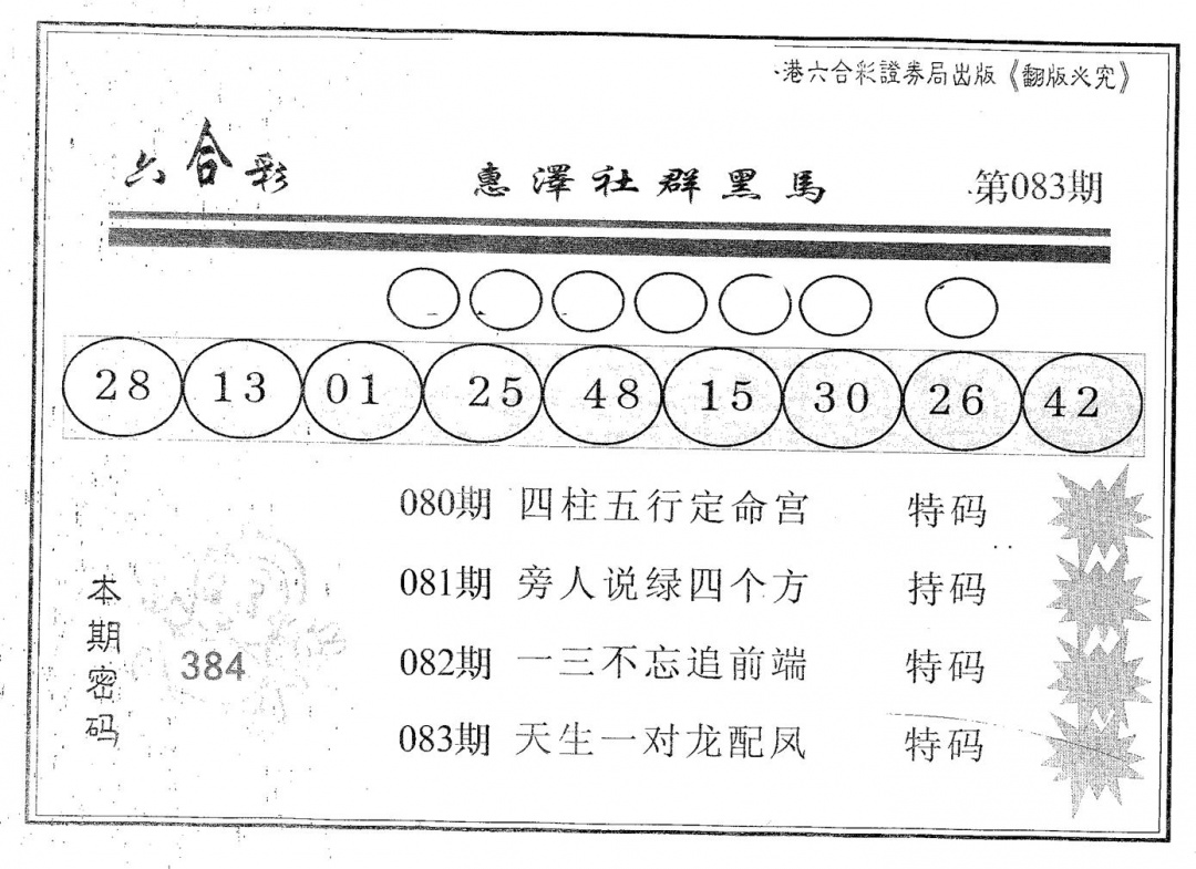六合彩083期黑马(黑白)