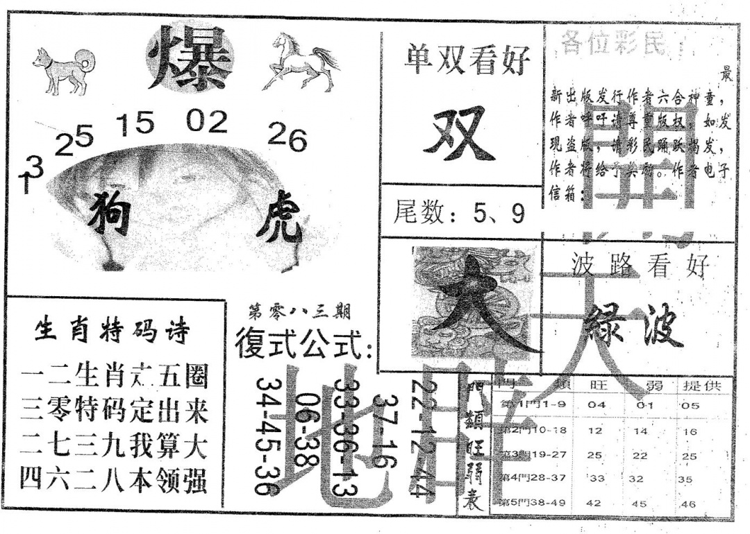 六合彩083期开天辟地(黑白)
