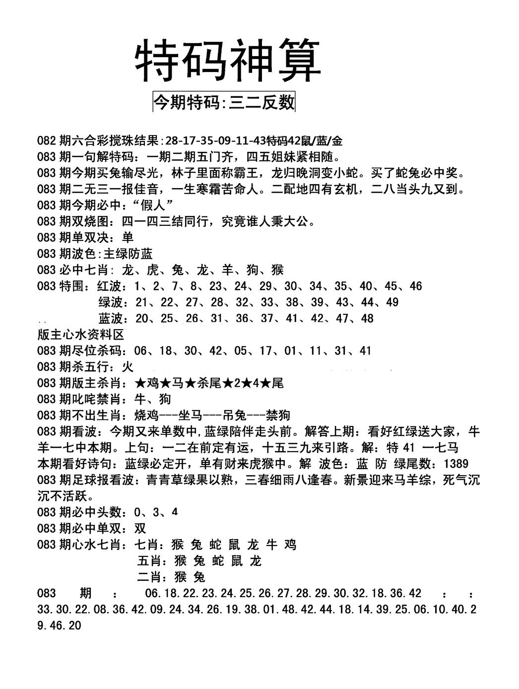六合彩083期特码神算(新图)(黑白)