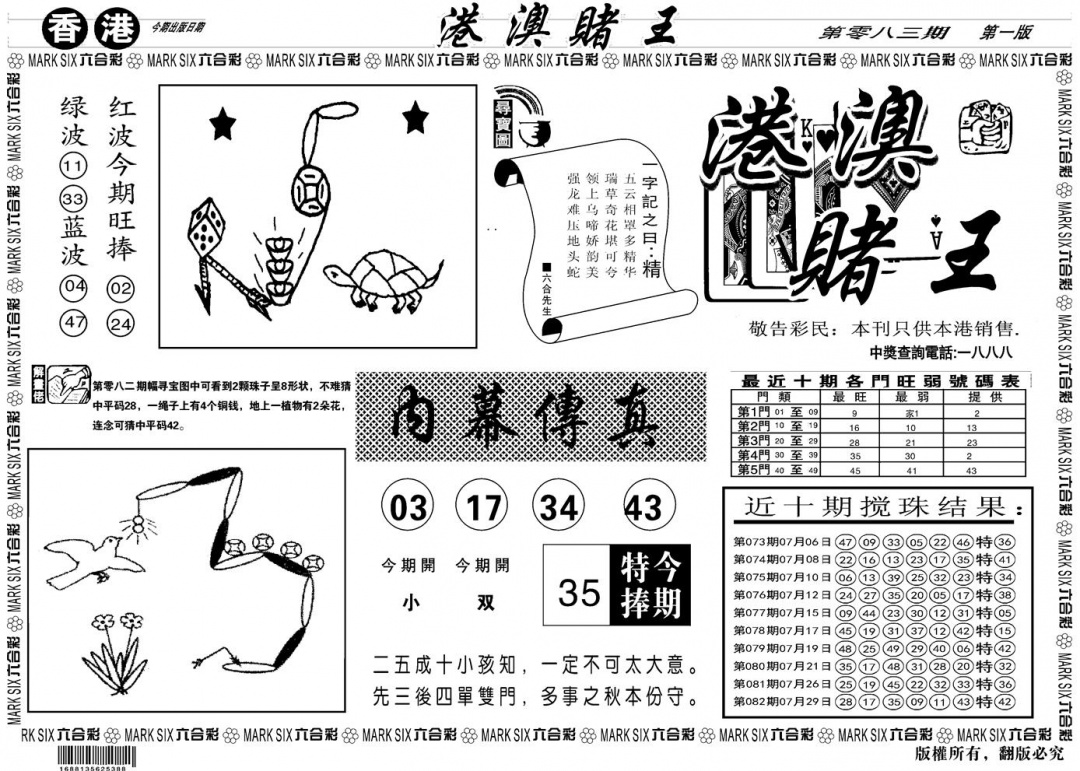 六合彩083期另版港澳赌王A(黑白)