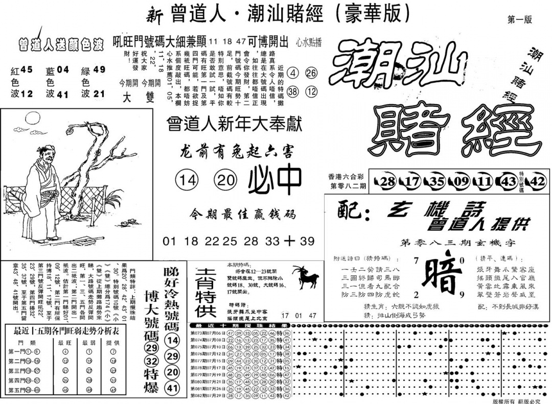 六合彩083期另潮汕赌经濠华版A(黑白)
