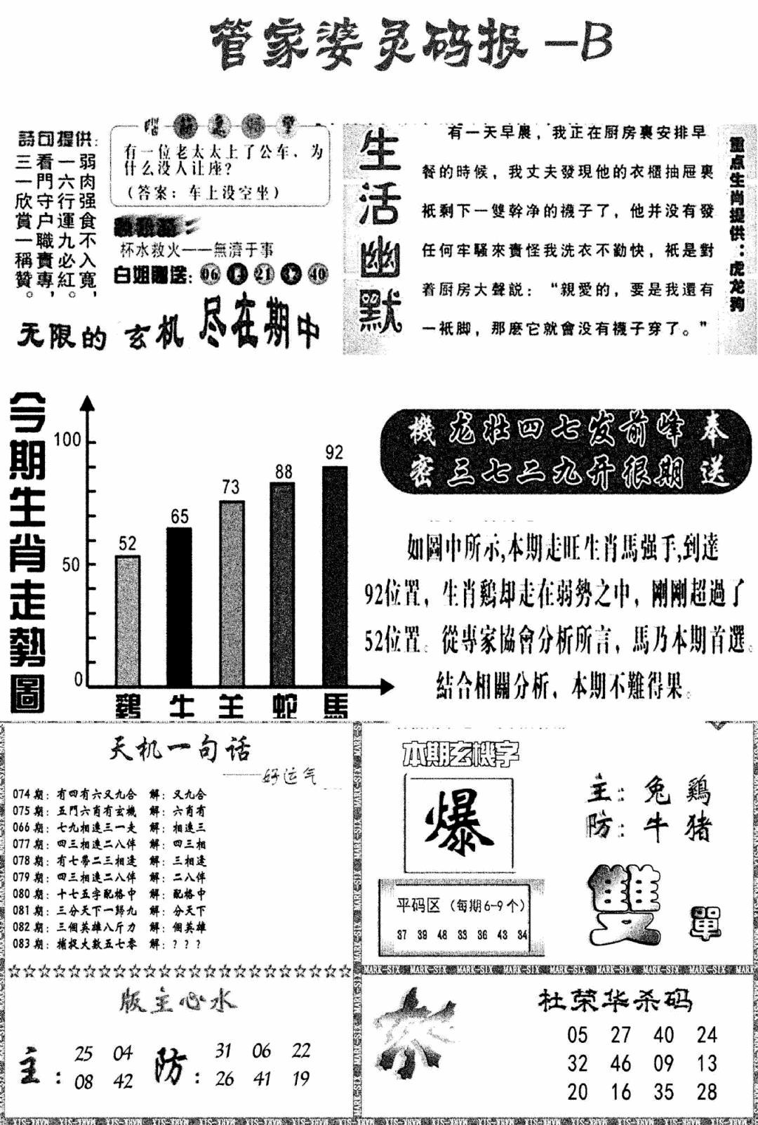 六合彩083期管家婆灵码报B(新图)(黑白)