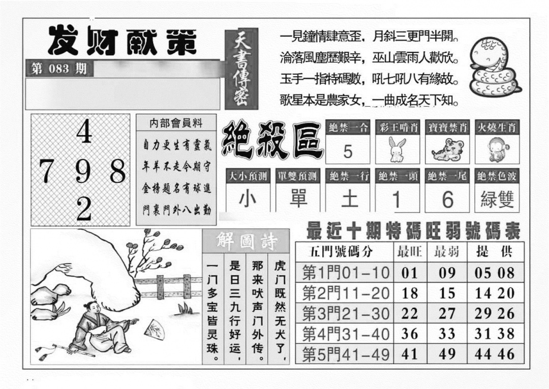 六合彩083期发财献策(特准)(黑白)