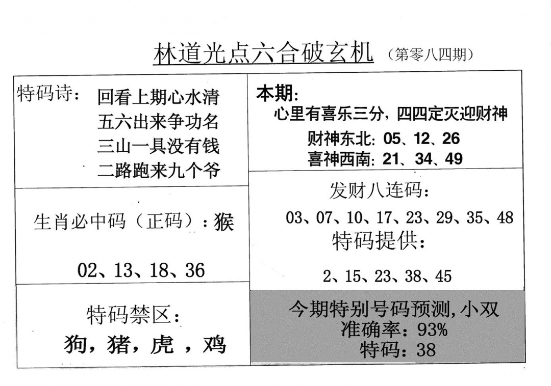 六合彩084期老林道光(黑白)