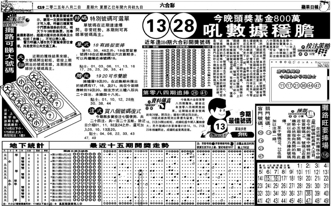 六合彩084期私作苹果报B(自决)(黑白)