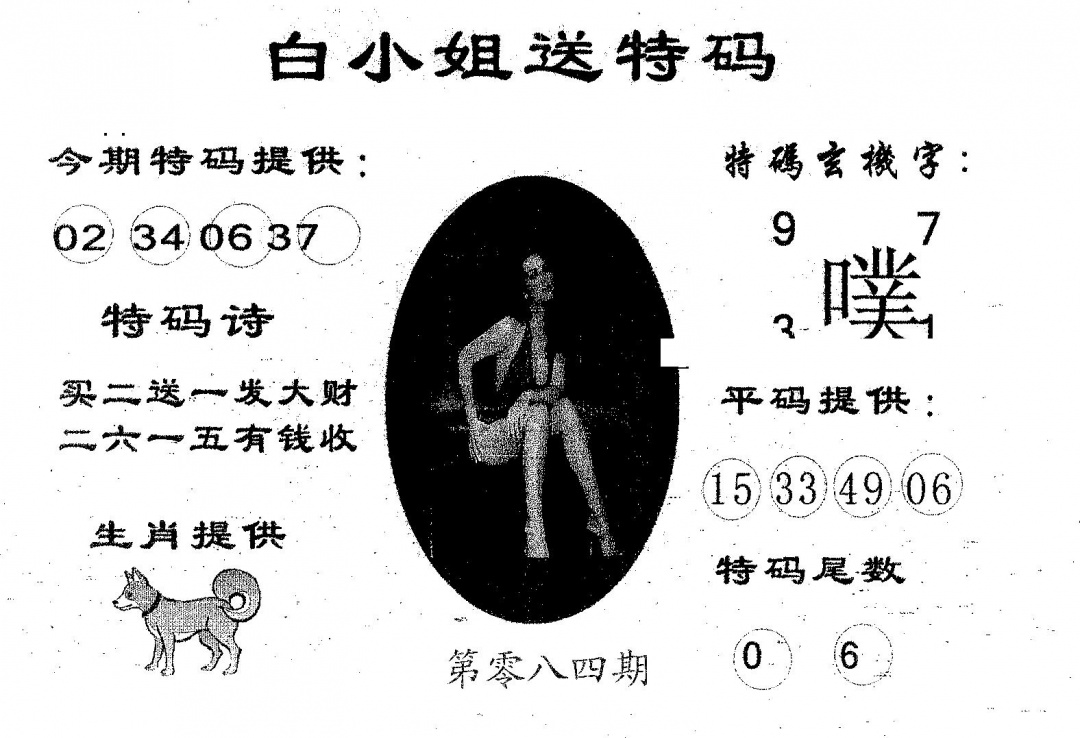 六合彩084期白姐送特(黑白)