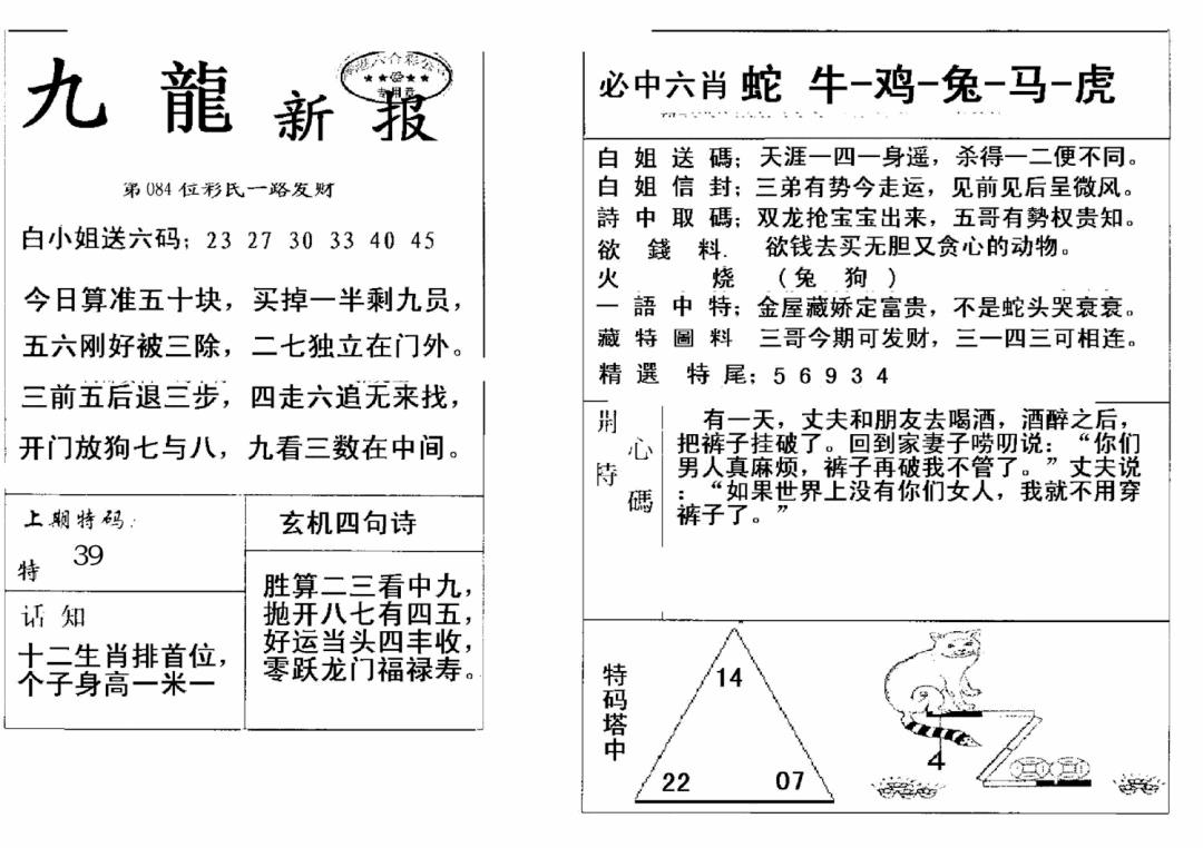六合彩084期九龙新报(新)(黑白)