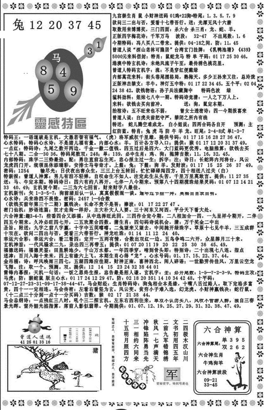 六合彩084期新彩霸王综合B(黑白)