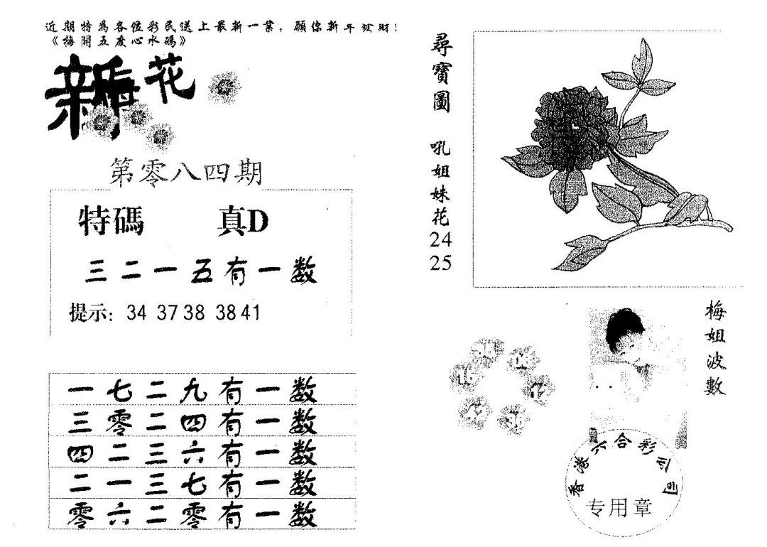 六合彩084期新花碟教(黑白)