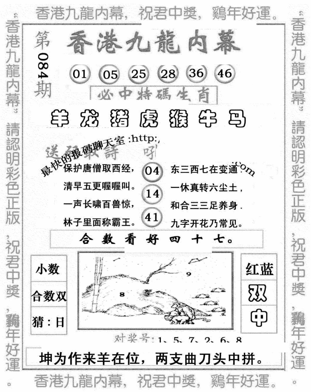 六合彩084期九龙内幕七肖图(新图)(黑白)